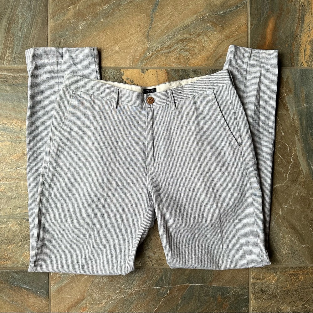 J. CREW The Sutton White Navy Striped Broken In Chino Straight Leg Trouser 33x32